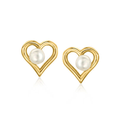 4-4.5mm Cultured Pearl Heart Earrings in 10kt Yellow Gold