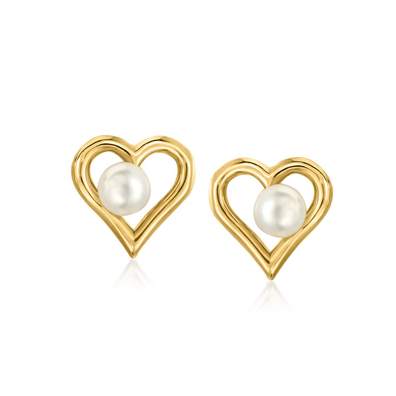 4-4.5mm Cultured Pearl Heart Earrings in 10kt Yellow Gold image number 0