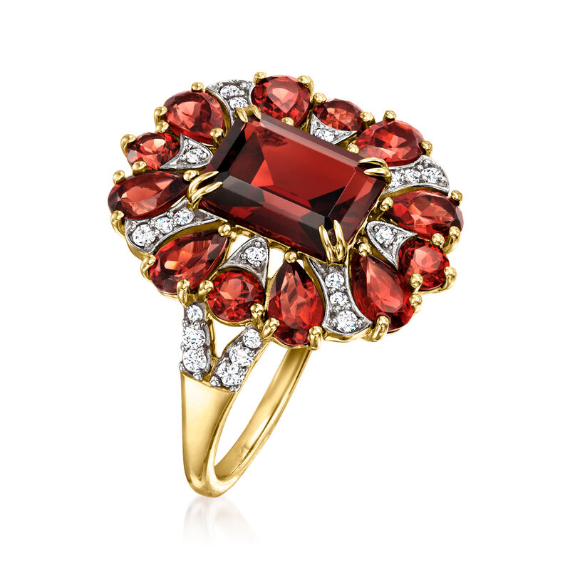 6.30 ct. t.w. Garnet and .24 ct. t.w. Diamond Ring in 14kt Yellow Gold image number 2