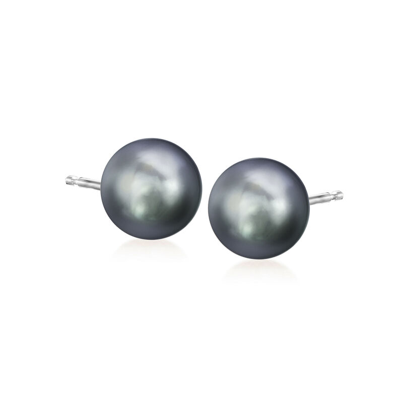 9-10mm Black Cultured Pearl Stud Earrings in 14kt White Gold image number 0