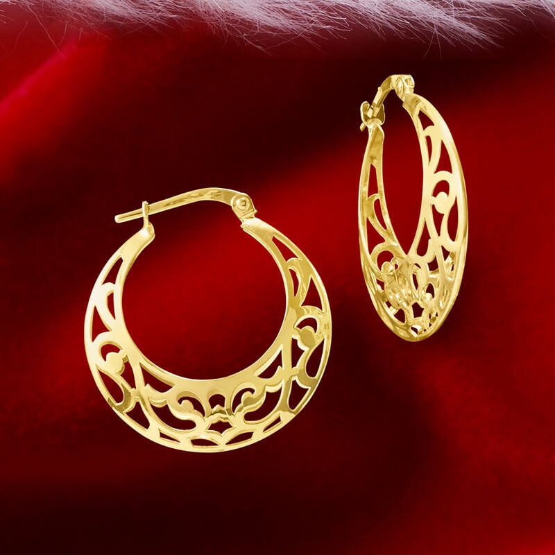 Italian 14kt Yellow Gold Filigree Hoop Earrings image number 3