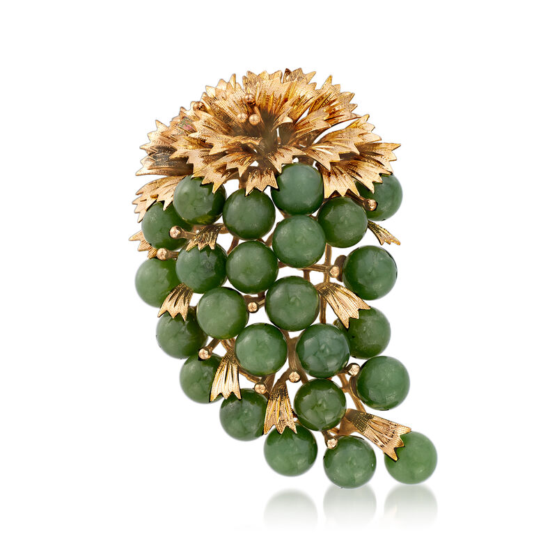 C. 1970 Vintage Jade Bead Grape Pin/Pendant in 10kt Yellow Gold image number 2