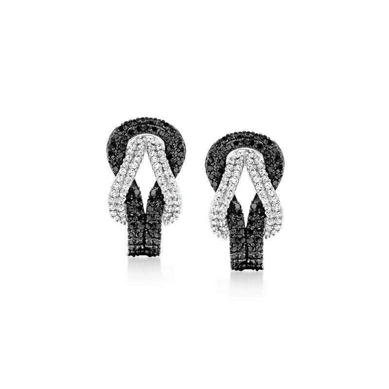 1.00 ct. t.w. Black and White Diamond Loop Earrings in 14kt White Gold image number 0