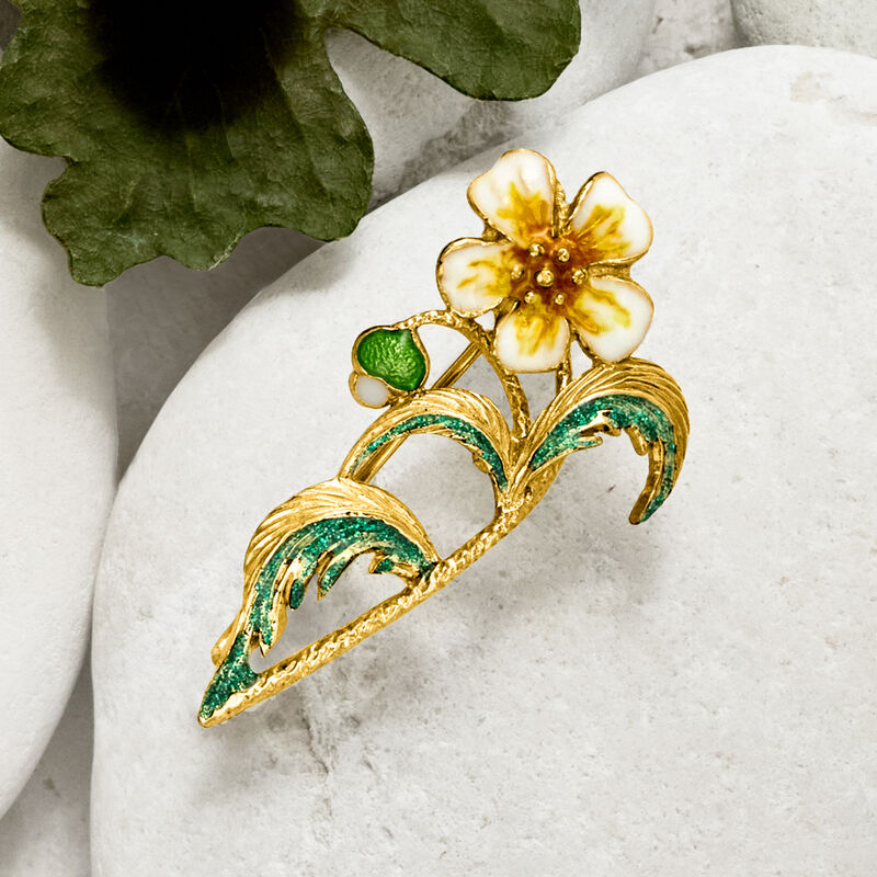 Italian Multicolored Enamel Flower Pin in Textured and Polished 18kt Gold Over Sterling image number 2