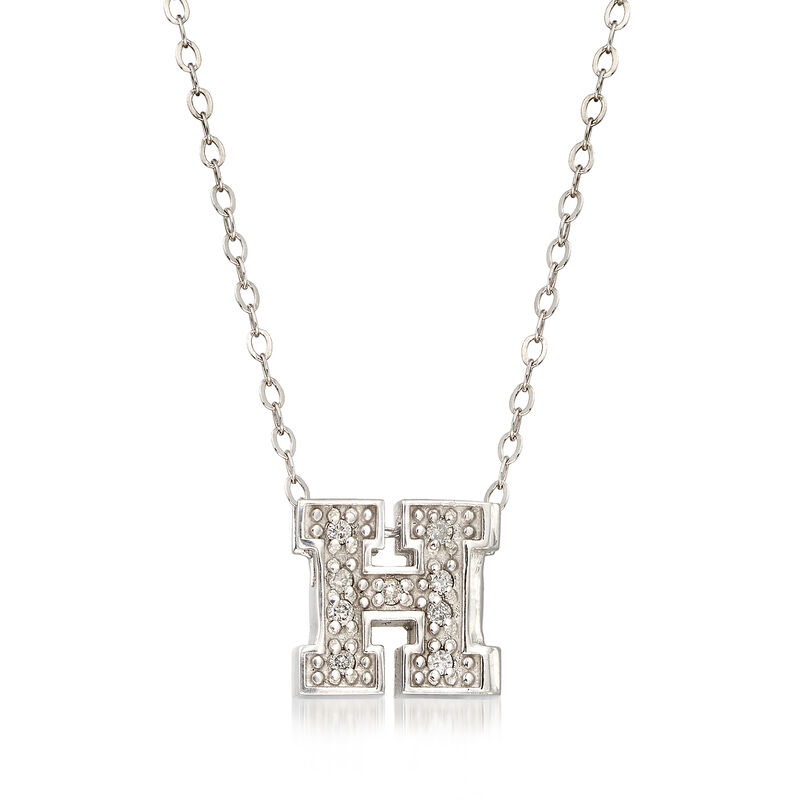 C. 2000 Vintage Alex Woo University &quot;H&quot; Diamond-Accented Necklace in 14kt White Gold. 18&quot; image number 1