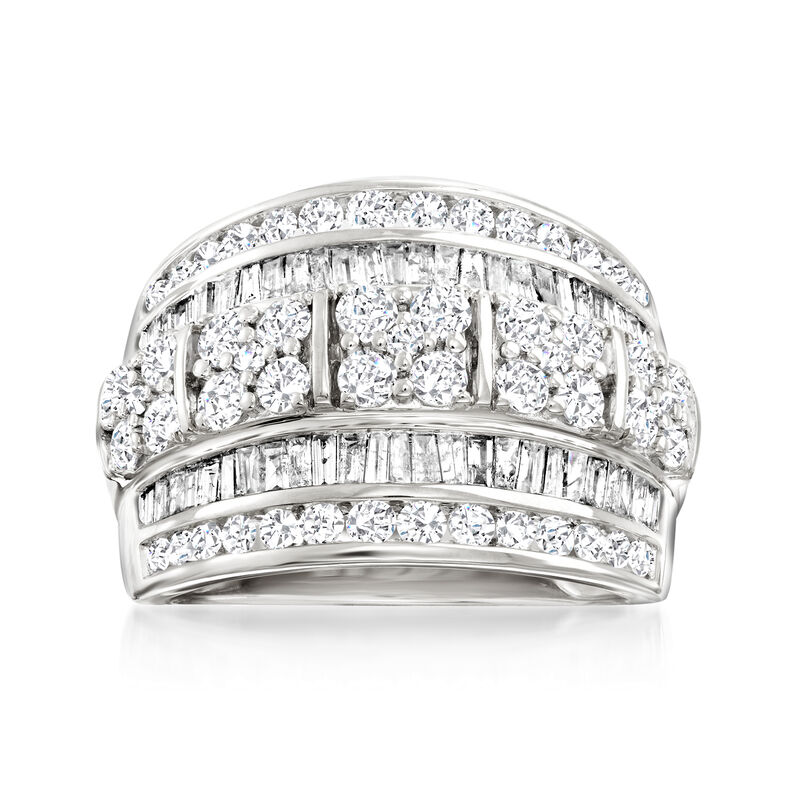 2.00 ct. t.w. Round and Baguette Diamond Multi-Row Ring in 14kt White Gold image number 0