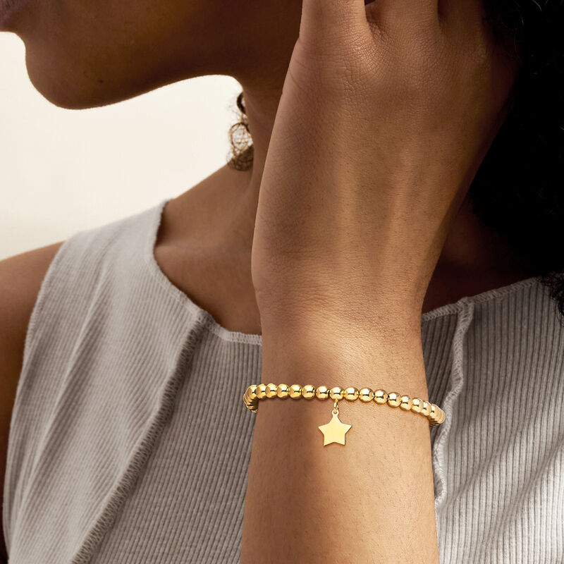 Italian 5mm 18kt Gold Vermeil Bead Stretch Bracelet with Star Charm image number 1