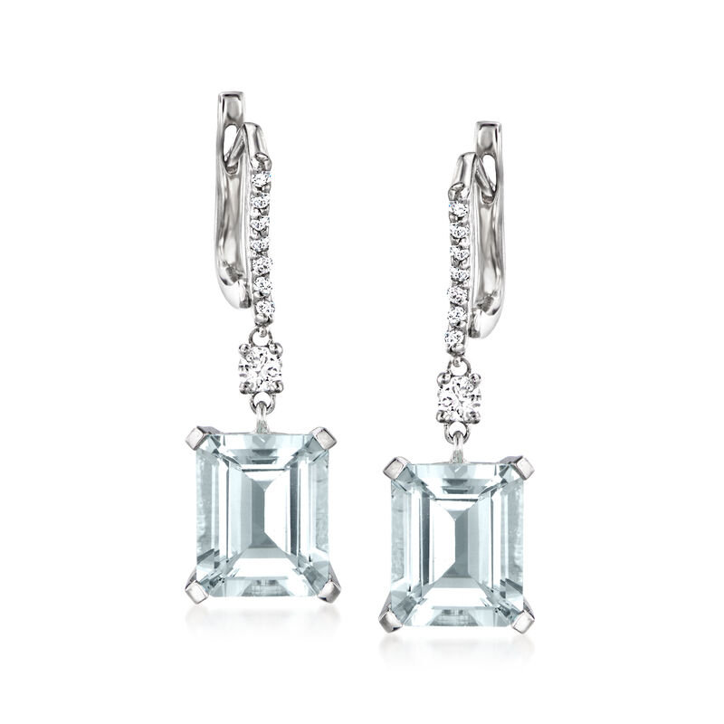 6.25 ct. t.w. Aquamarine Drop Earrings in .27 ct. t.w. Diamonds in 14kt White Gold  image number 0