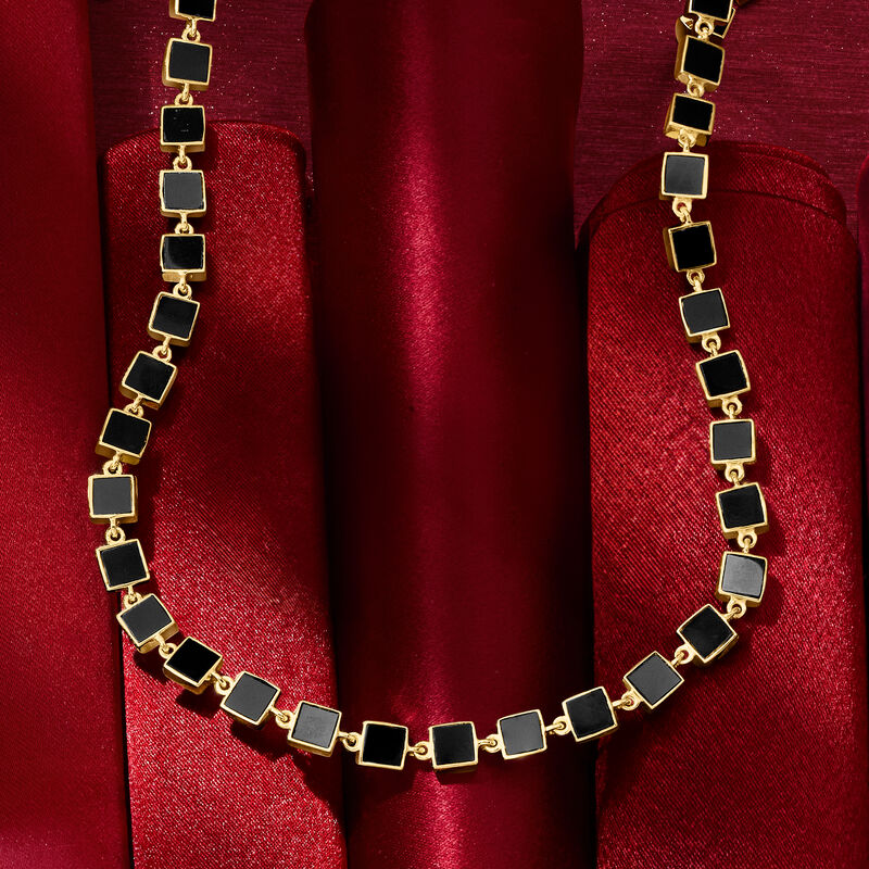 Bezel-Set Onyx Station Necklace in 18kt Gold Over Sterling image number 3
