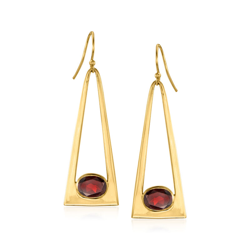5.25 ct. t.w. Garnet Triangle Drop Earrings in 18kt Yellow Gold Over Sterling image number 0