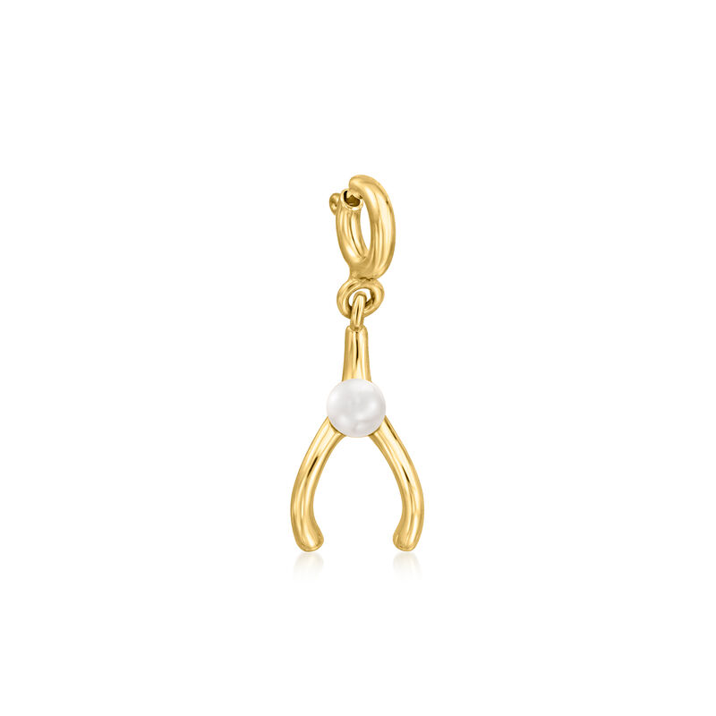 3-3.5mm Cultured Pearl Wishbone Charm in 18kt Gold Over Sterling  image number 0