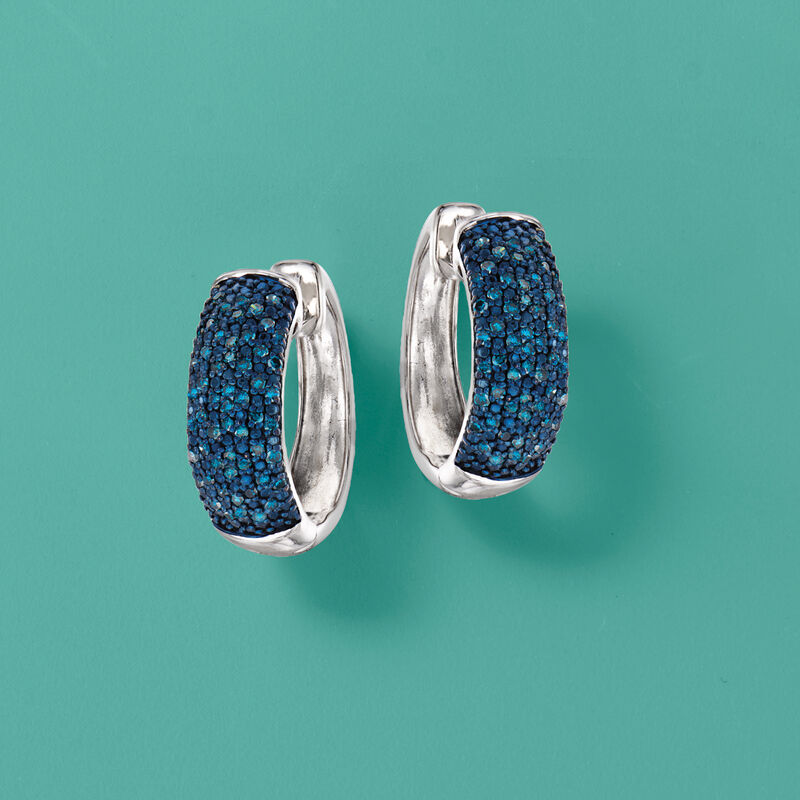 .50 ct. t.w. Blue Diamond Hoop Earrings in Sterling Silver image number 2