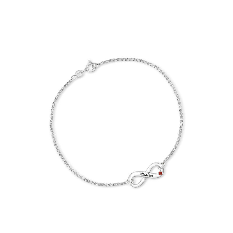 Personalized Birthstone and Name Infinity Anklet in Sterling Silver image number 0
