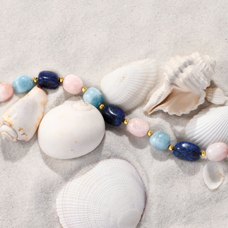 Pink and Blue Multi-Gem Bead Necklace with 14kt Yellow Gold image number 5
