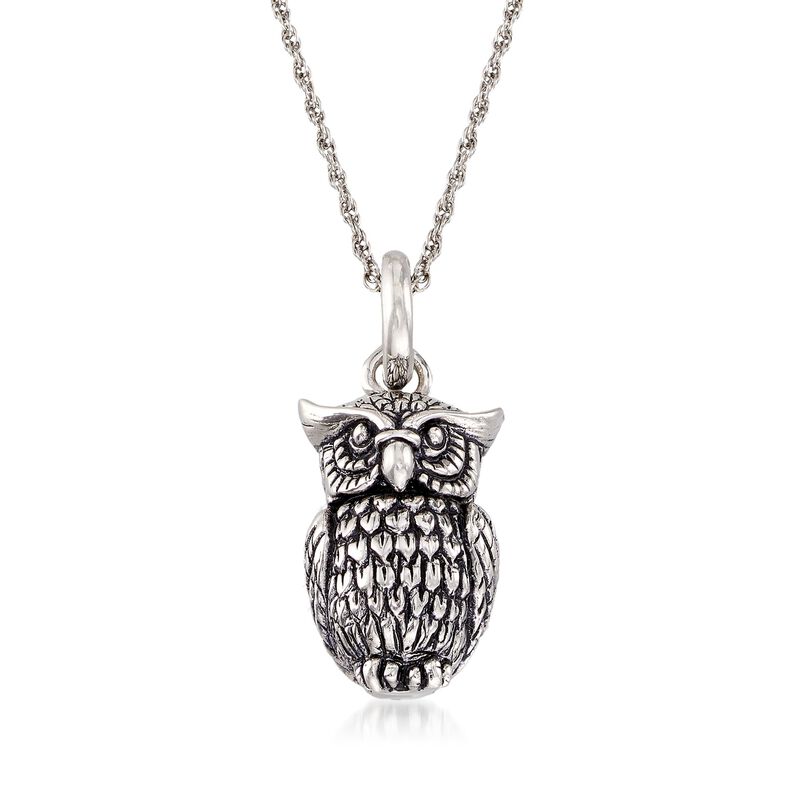 Sterling Silver Owl Pendant Necklace. 18" image number 1