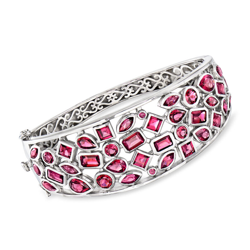 13.30 ct. t.w. Rhodolite Garnet Bangle Bracelet in Sterling Silver. 7" image number 0