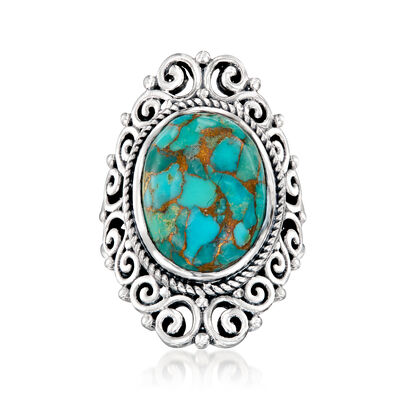 Turquoise Filigree Ring in Sterling Silver