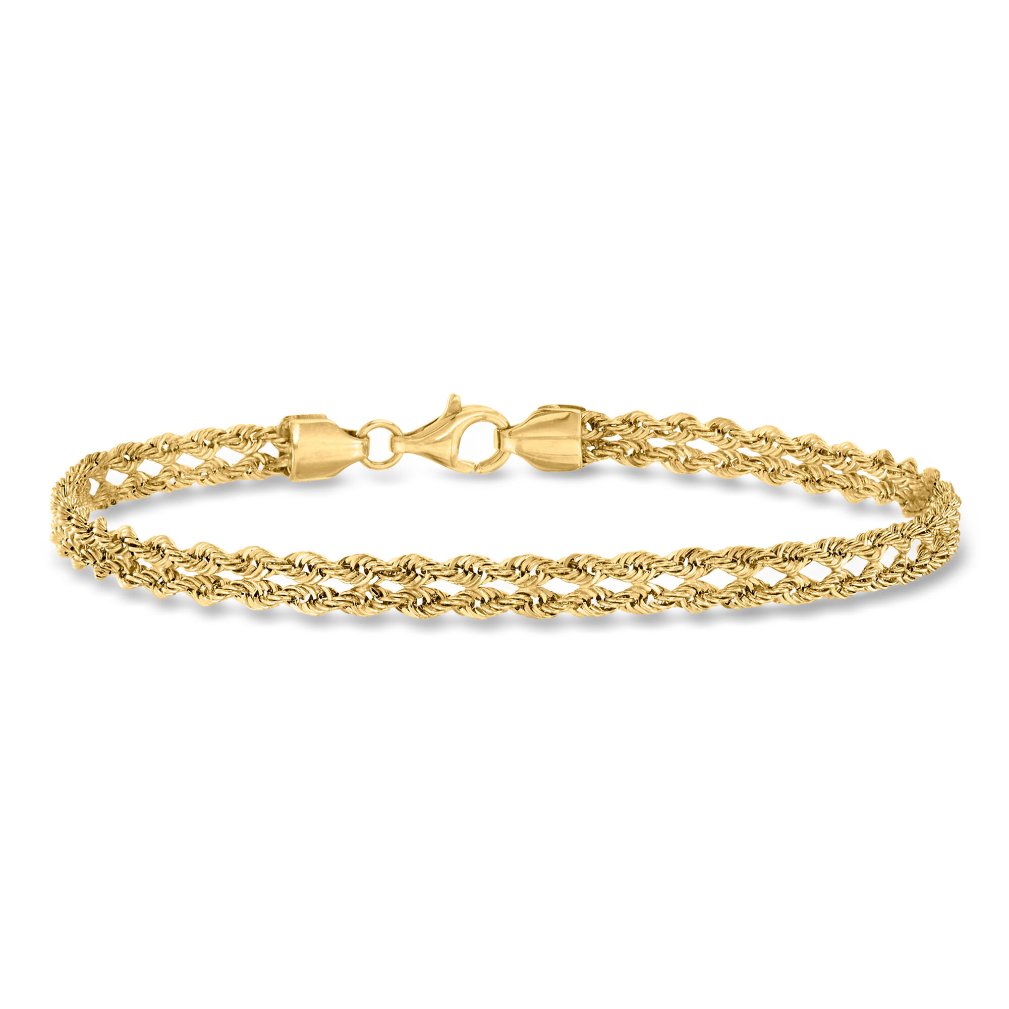 ル*ル様 French Rope 2Way Bracelet and Neckl 14kt Yellow Gold Double-Rope Chain Bracelet | Ross Simons