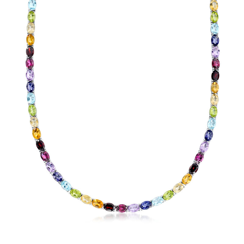 46.25 ct. t.w. Multi-Gemstone Tennis Necklace in Sterling Silver image number 0