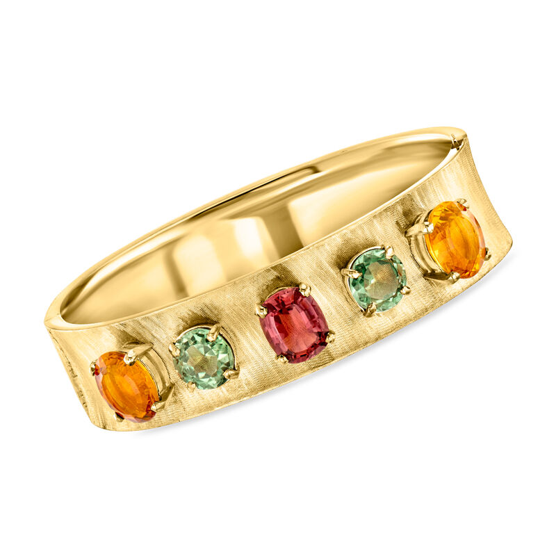 C. 1970 Vintage 16.60 ct. t.w. Multi-Gemstone Bangle Bracelet in 14kt Yellow Gold. 8" image number 0