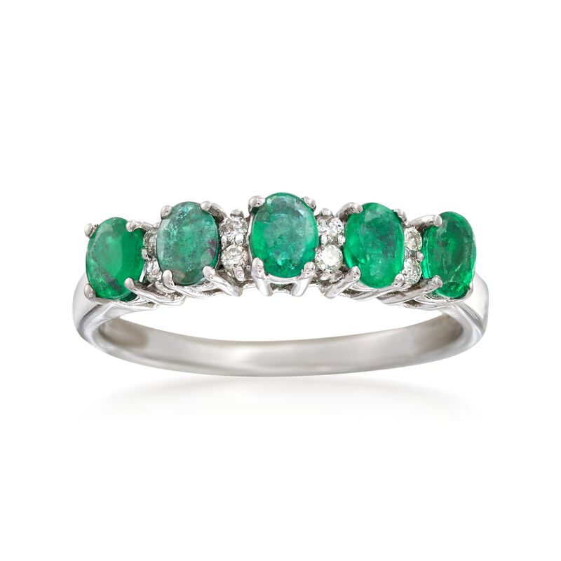 .70 ct. t.w. Emerald and .10 ct. t.w. Diamond Ring in 14kt White Gold image number 0