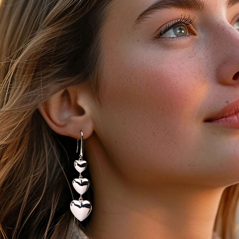 Sterling Silver Graduated Heart Drop Earrings image number 1