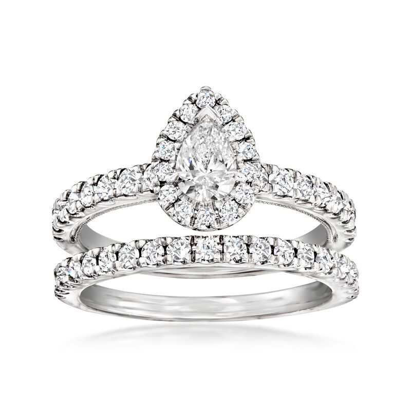 1.33 ct. t.w. Diamond Bridal Set: Engagement and Wedding Rings in 14kt White Gold image number 0
