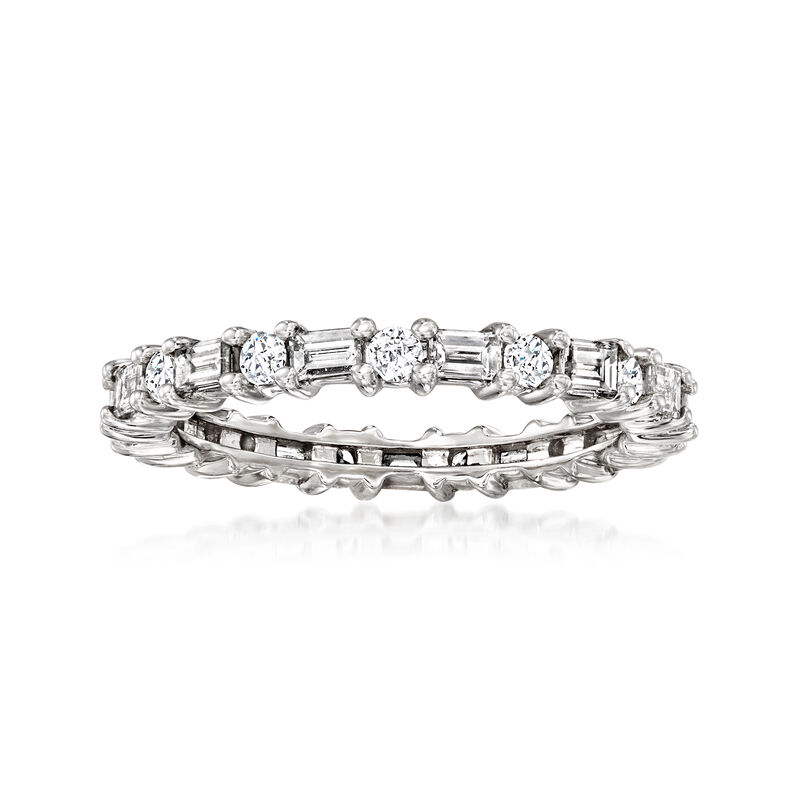 1.40 ct. t.w. Round and Baguette Diamond Eternity Band in 14kt White Gold. Size 5 image number 0
