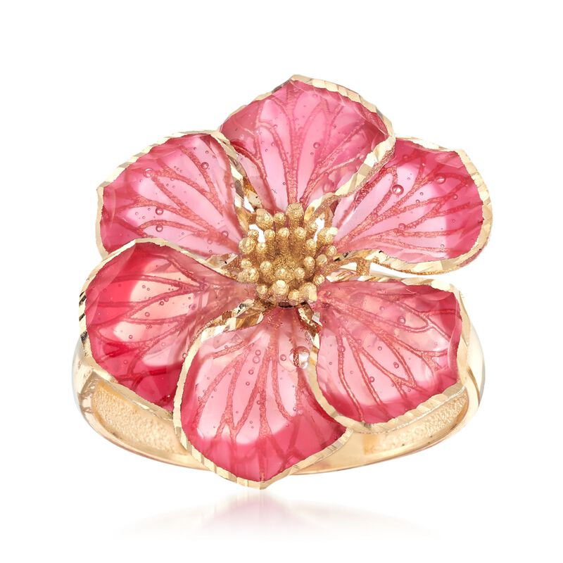 Italian Pink Enamel Flower Ring in 18kt Yellow Gold image number 0