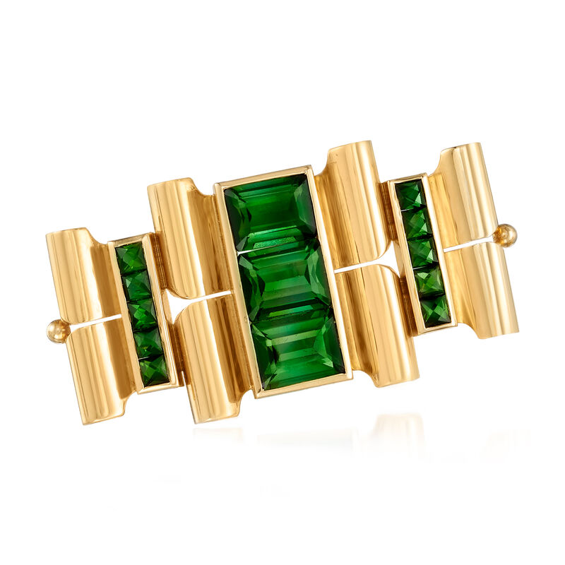C. 1940 Vintage 7.60 ct. t.w. Green Tourmaline Pin in 14kt Yellow Gold image number 0