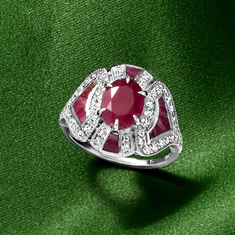 4.40 ct. t.w. Ruby and .66 ct. t.w. Diamond Ring in 18kt White Gold image number 4