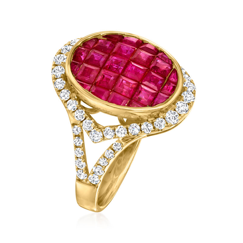 2.50 ct. t.w. Ruby and .70 ct. t.w. Diamond Oval Ring in 14kt Yellow Gold image number 2