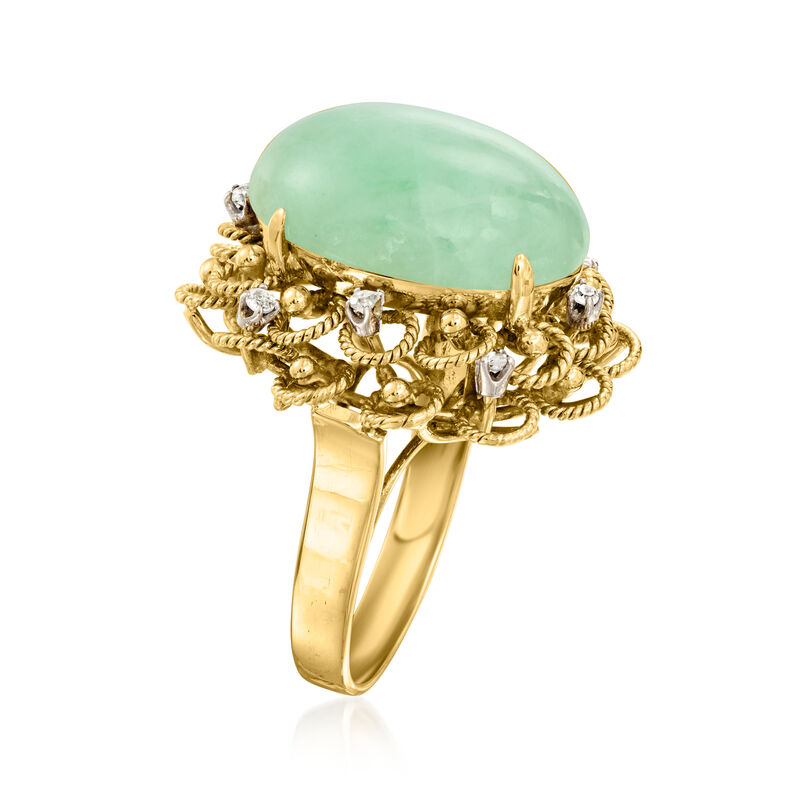 C. 1960 Vintage Jade and .20 ct. t.w. Diamond Cocktail Ring in 14kt Yellow Gold image number 2