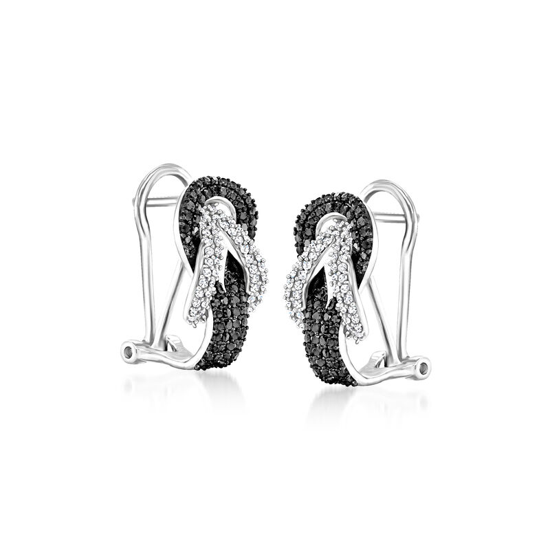 1.00 ct. t.w. Black and White Diamond Loop Earrings in 14kt White Gold image number 2
