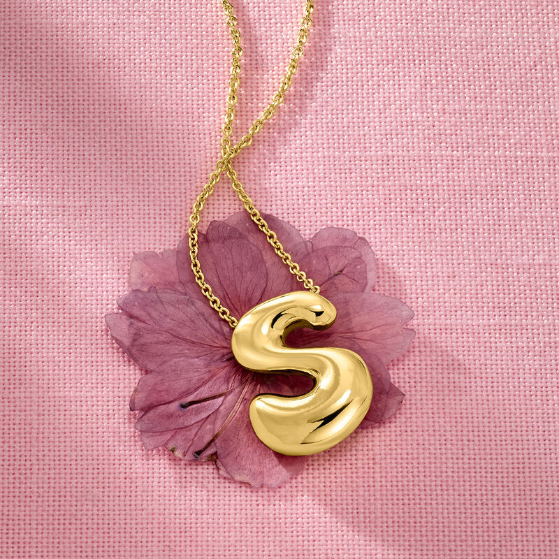 N - 14kt Yellow Gold-Plated Bubble Letter Initial Necklace. 18"  image number 2