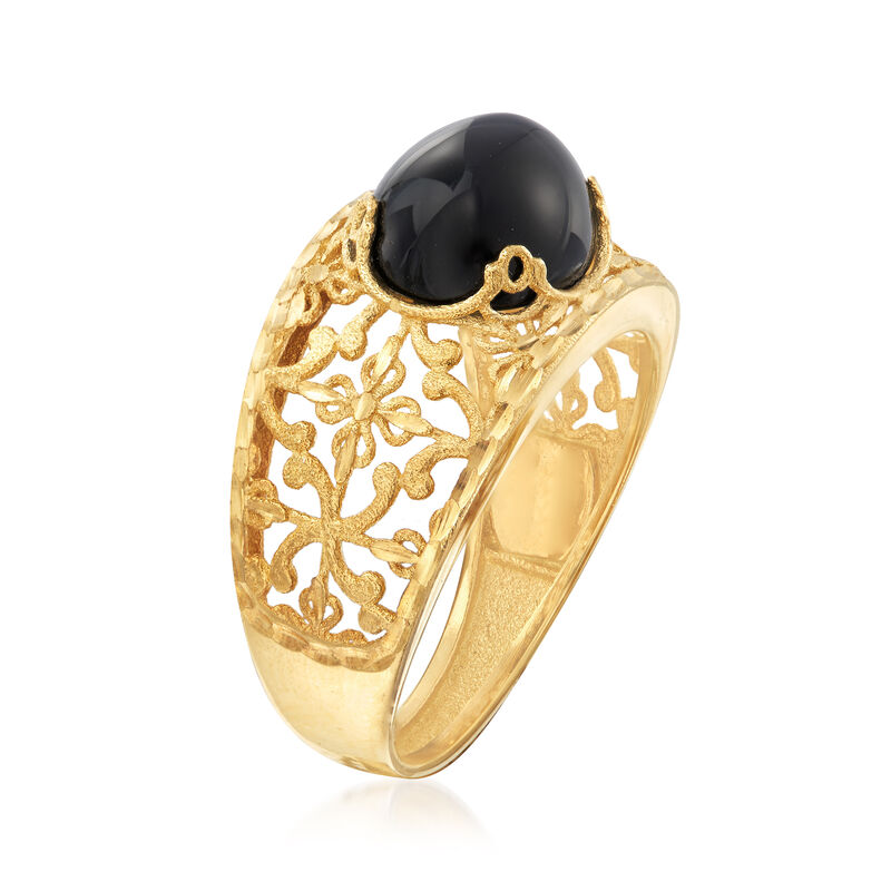 Italian Black Agate Filigree Ring in 14kt Yellow Gold image number 2