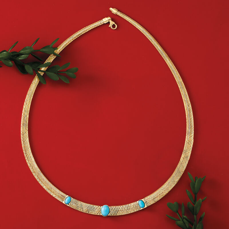 Italian Turquoise Mesh Necklace in 14kt Yellow Gold image number 2