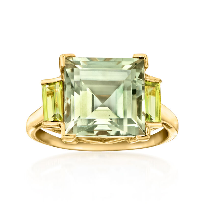 5.00 Carat Prasiolite and .80 ct. t.w. Peridot Ring in 18kt Gold Over Sterling image number 0