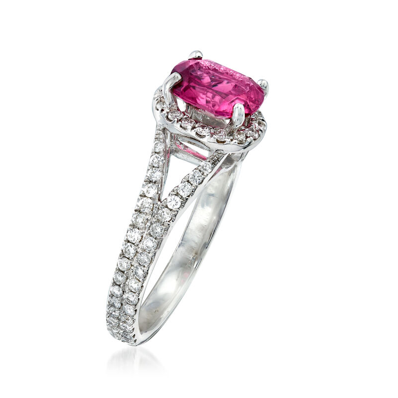 C. 1990 Vintage 1.85 Carat Pink Tourmaline and .85 ct. t.w. Diamond Ring in 14kt White Gold. Size 6.5 image number 2