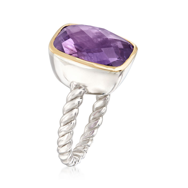 6.00 Carat Cushion-Cut Amethyst Ring in Sterling Silver and 14kt Yellow Gold image number 2