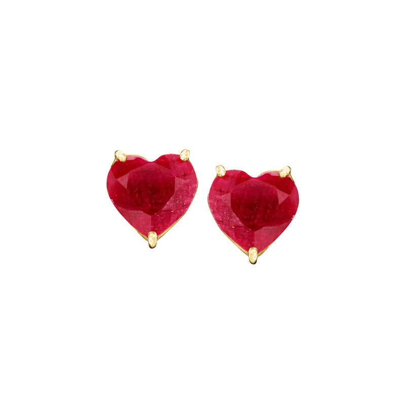 5.25 ct. t.w. Ruby and .80 ct. t.w. White Topaz Convertible Heart Earrings in 18kt Gold Over Sterling  image number 4