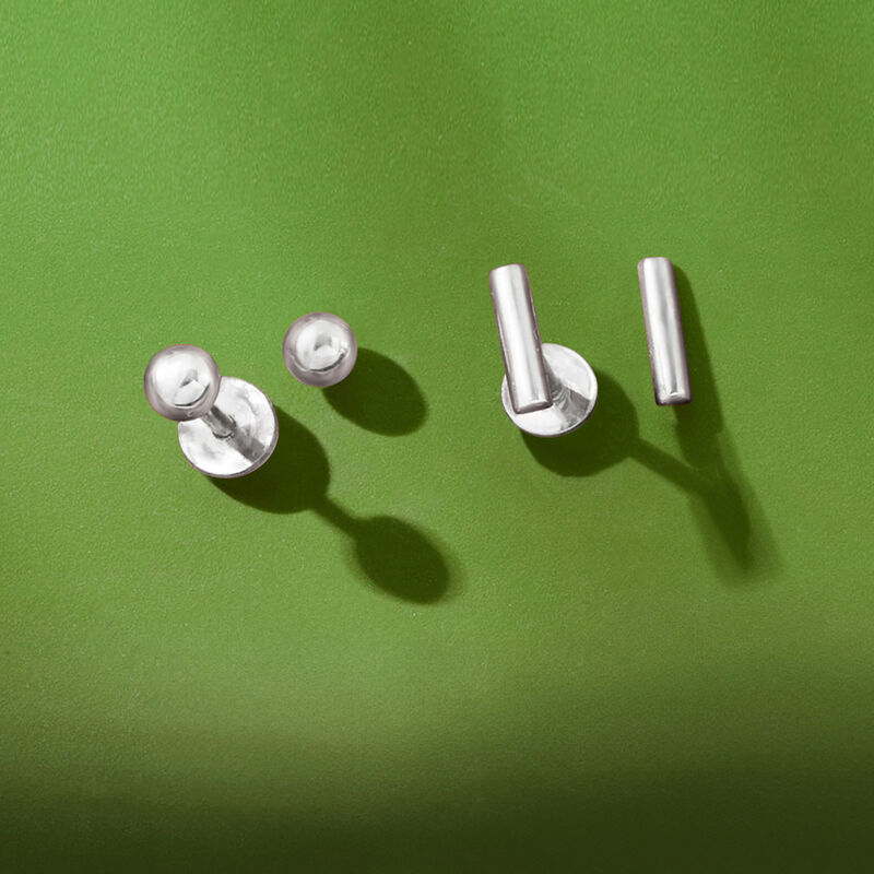 Sterling Silver Jewelry Set: Two Pairs of Ball and Bar Flat-Back Stud Earrings  image number 6