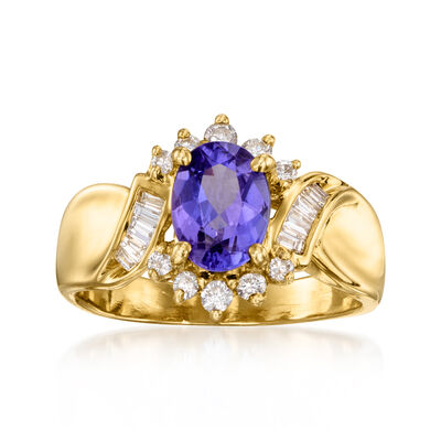 C. 1980 Vintage 1.40 Carat Tanzanite Ring with .40 ct. t.w. Diamonds in 14kt Yellow Gold