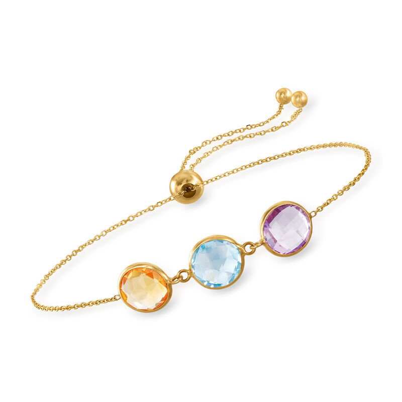 3.00 Carat Blue Topaz, 2.00 Carat Amethyst and 2.00 Carat Citrine Bolo Bracelet in 14kt Yellow Gold image number 0