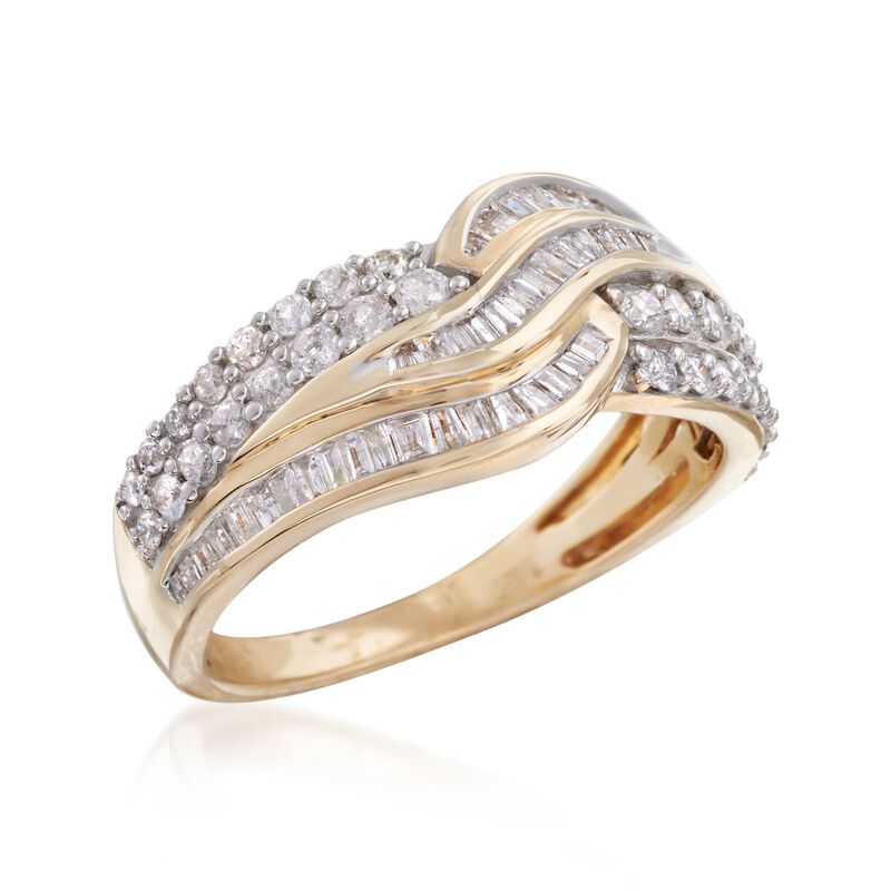 1.00 ct. t.w. Baguette and Round Diamond Curved Multi-Row Ring in 14kt Yellow Gold image number 3