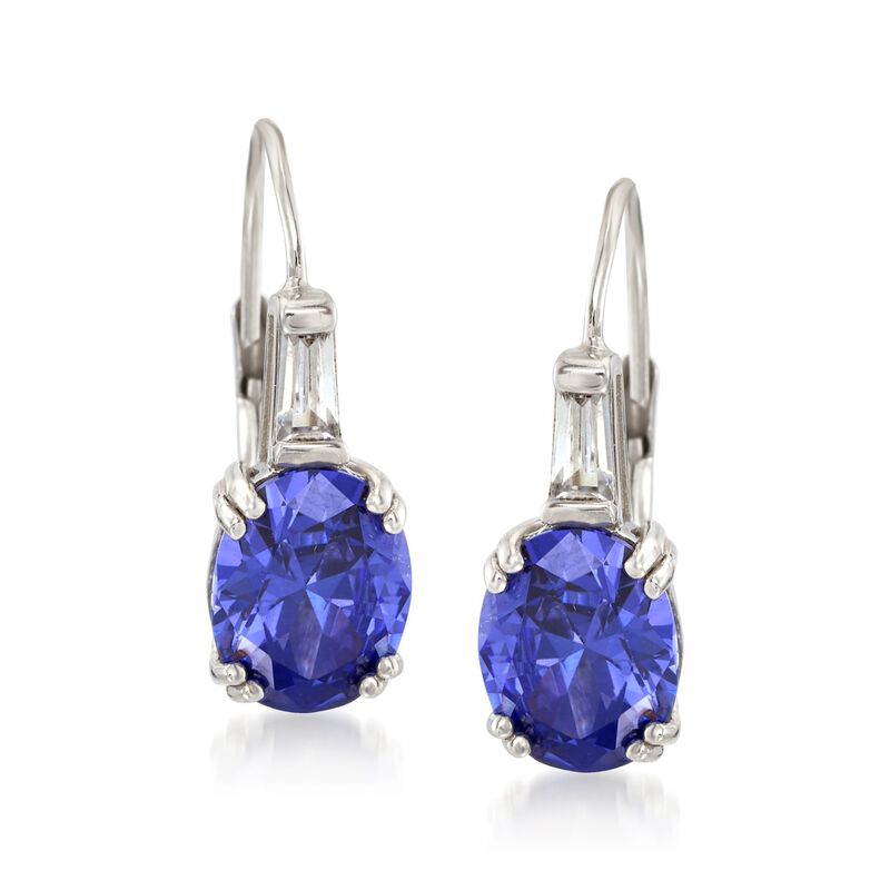 Oval Simulated Tanzanite and .50 ct. t.w. CZ Earrings in Sterling Silver image number 0