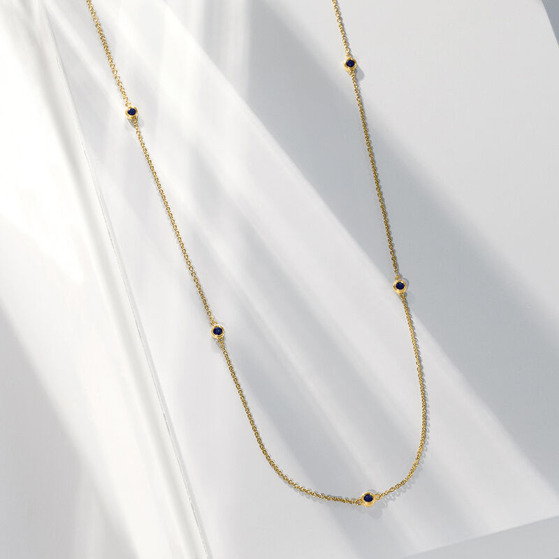 .20 ct. t.w. Sapphire Station Necklace in 14kt Yellow Gold. 18&quot; image number 2