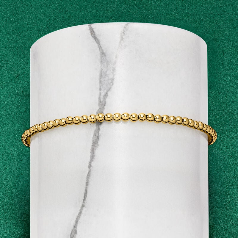 Italian 3mm 14kt Yellow Gold Bead Bracelet. 7&quot; image number 2