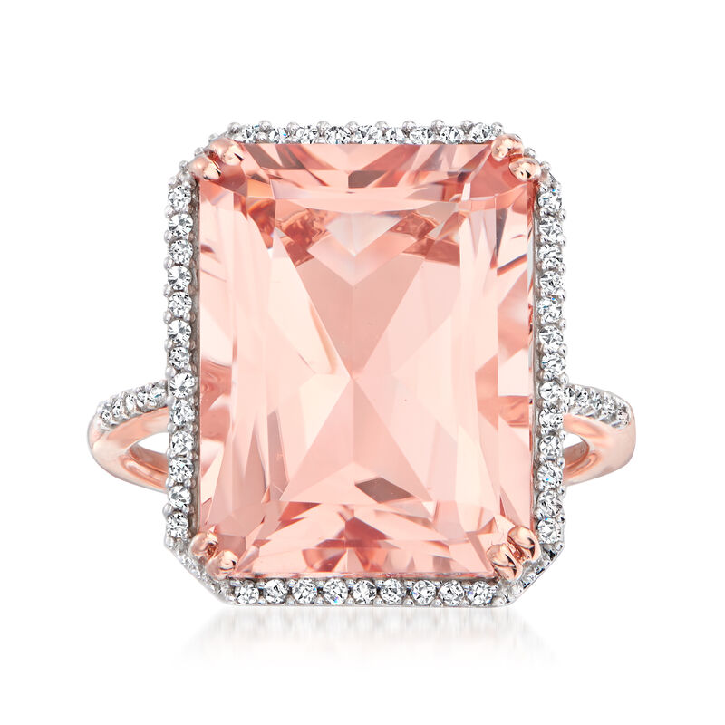 12.00 Carat Morganite and .21 ct. t.w. Diamond Ring in 14kt Rose Gold image number 0