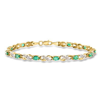 C. 1980 Vintage 2.00 ct. t.w. Emerald XO Bracelet with Diamonds in 10kt Yellow Gold
